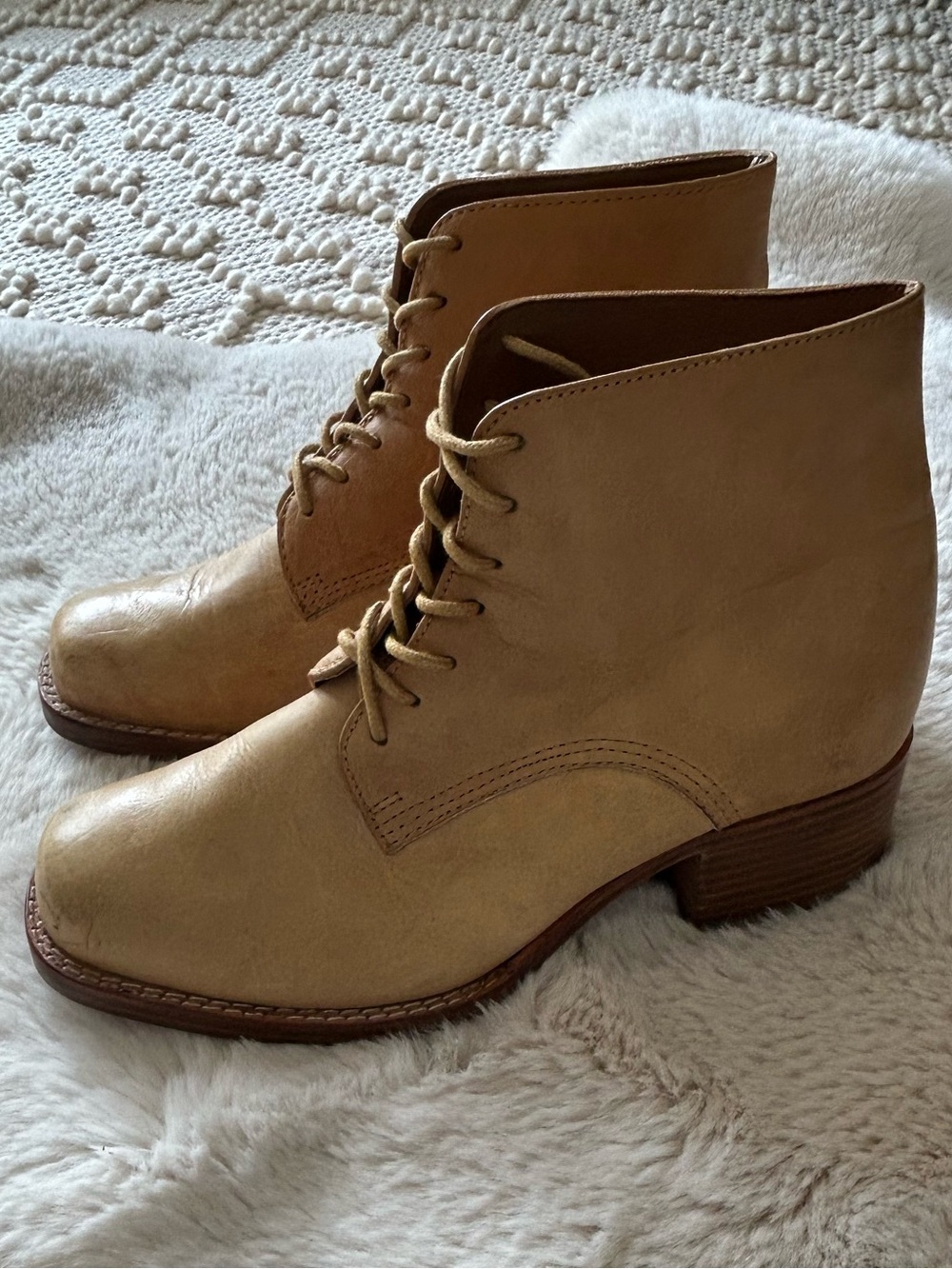 Vintage Style American Eagle LEATHER Outfitters Tan Lace-Up Ankle Boots 8 1/2